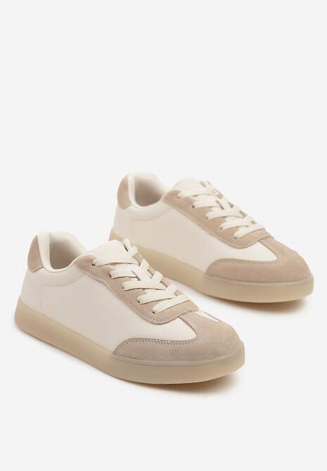 Beżowe Skórzane Sneakersy Ozdobione Perforacją Tulozi