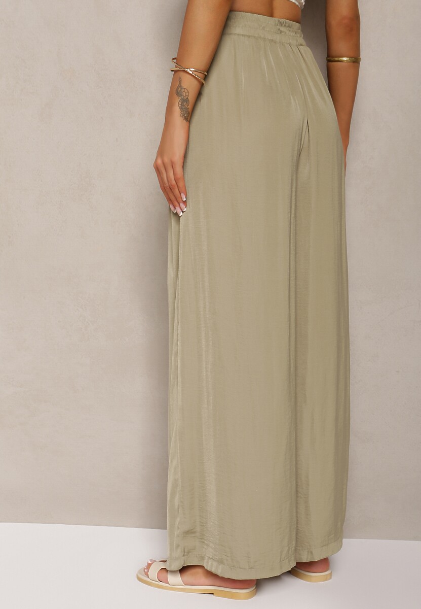 Zielone Spodnie High Wiast z Wiskozą i Szerokimi Nogawkami Osevia