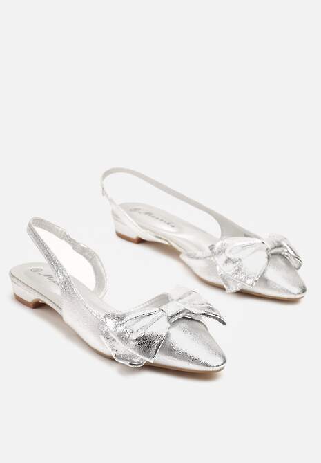 Srebrne Sandały Bez Pięty z Kokardą Nolretia