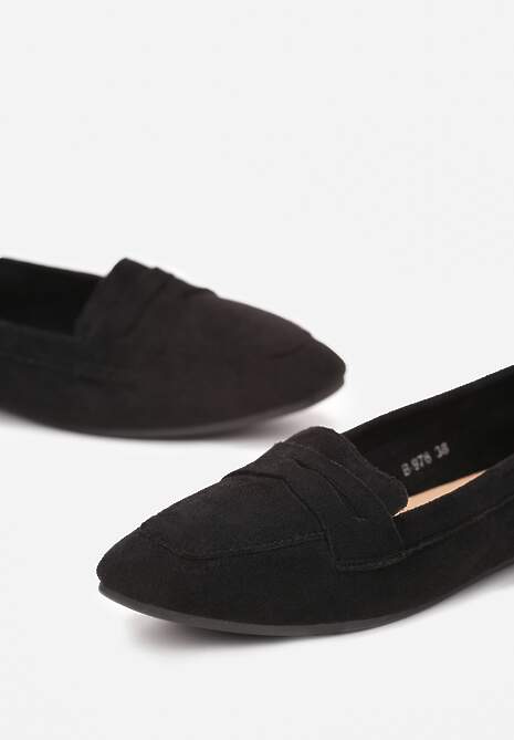 Czarne Mokasyny z Kwadratowym Noskiem z Imitacji Zamszu Lalina