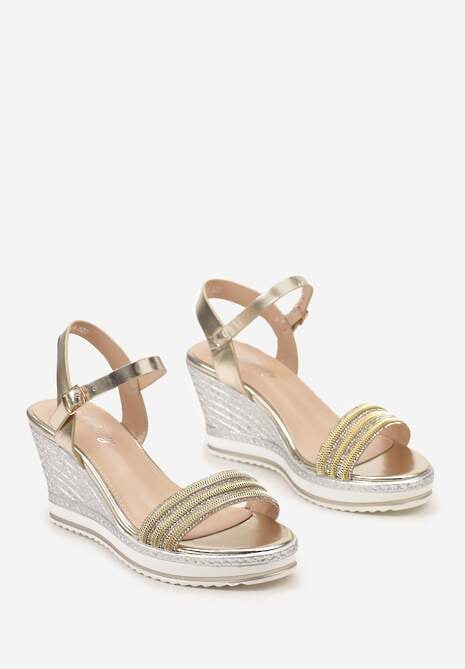 Złote Sandały ze Sprzączką i Cyrkoniami na Koturnie Pariet