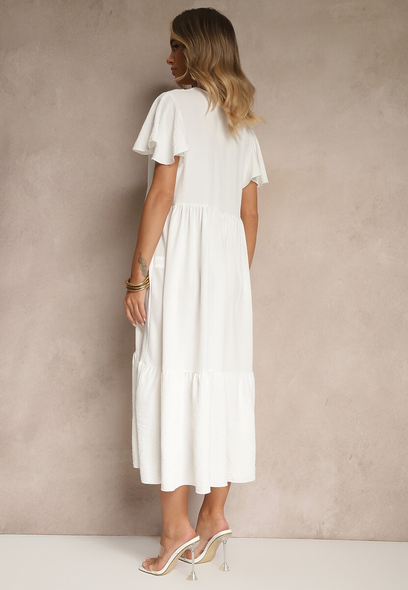 Biała Rozkloszowana Sukienka z Wiskozą w Casualowym Stylu Filarenna