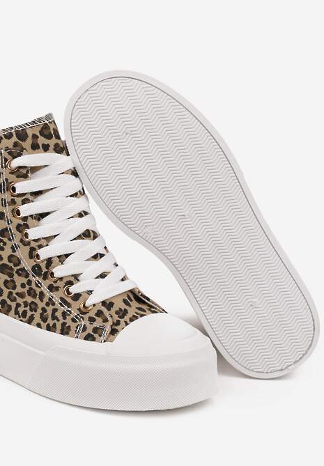 Panterkowe Trampki na Platformie z Wysoką Cholewką z Haftem z Brokatem Elanitha