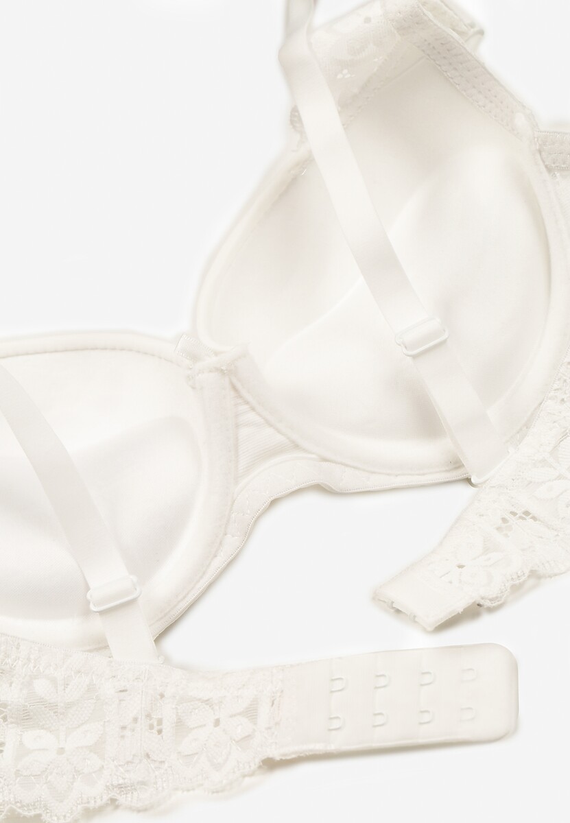 Jasnobeżowy Biustonosz z Efektem Push Up Ozdobiony Koronką Ivmeria