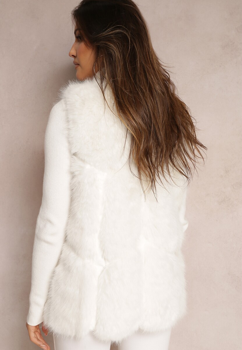 Biała Futrzana Kamizelka z Wstawkami z Ekoskóry Lewja