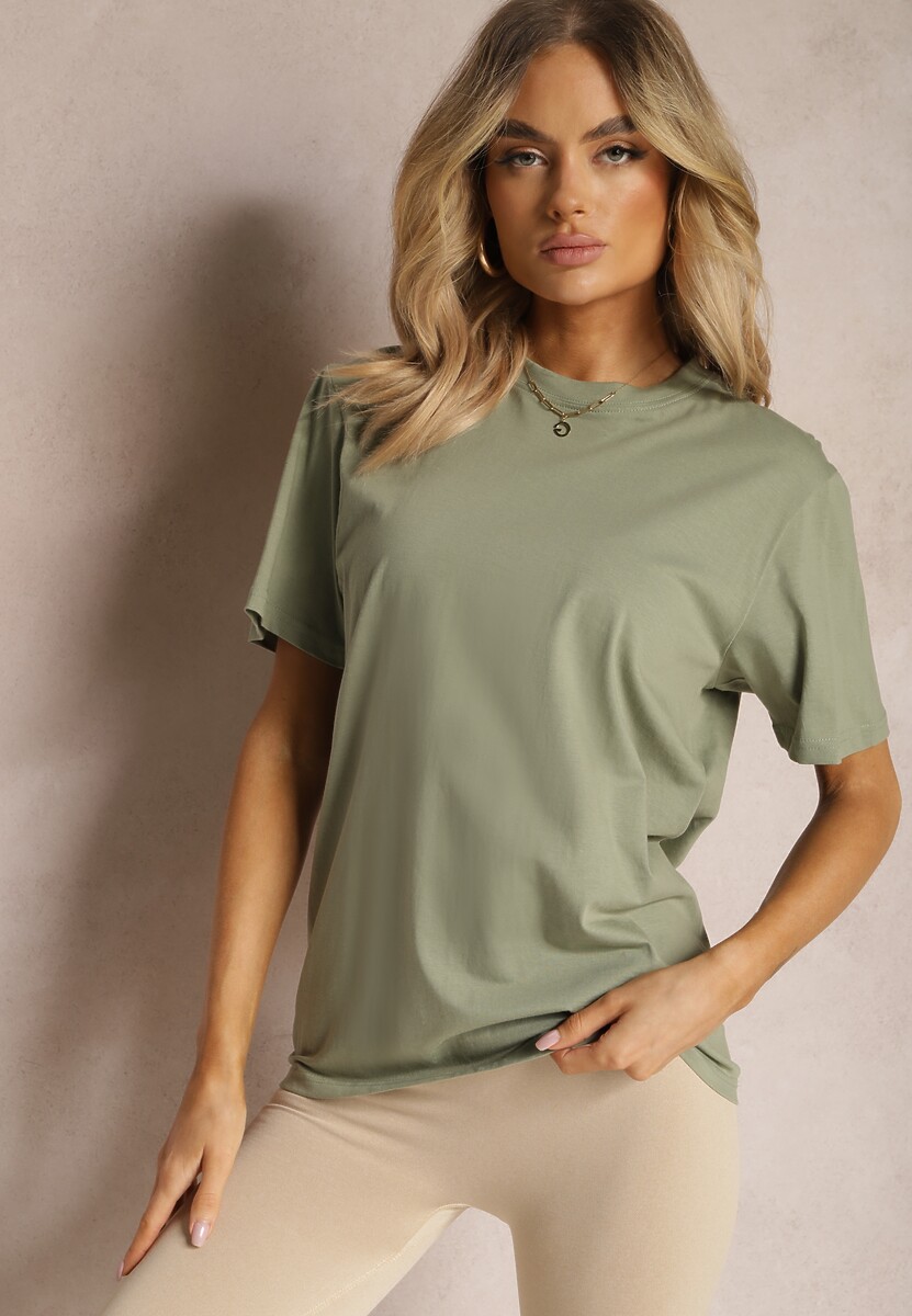 Zielona Klasyczna Koszulka z Bawełny z Podwiniętymi Rękawkami Oboea