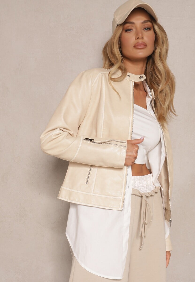 Czarna Kurtka w Stylu Ramoneski z Ozdobnymi Paskiem i Suwakami  Idivane