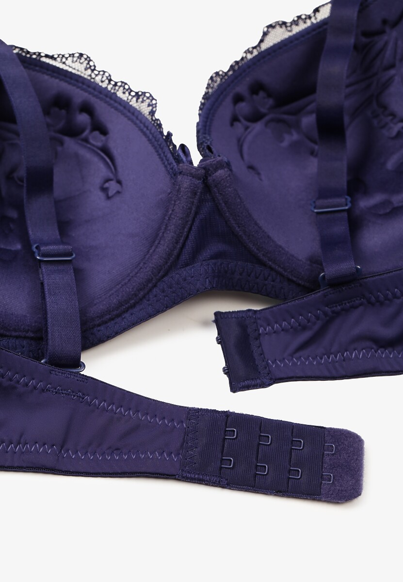 Granatowo-Różowy Biustonosz z Koronką i Kokardką Amirio