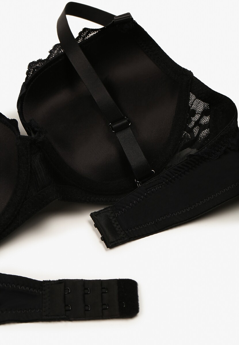 Czarny Koronkowy Biustonosz o Kroju Push-Up Neladrith