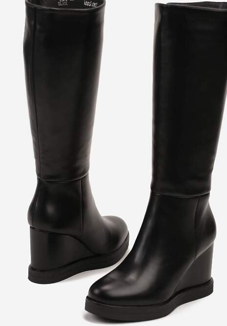 Czarne Casualowe Kozaki na Koturnie Narisya