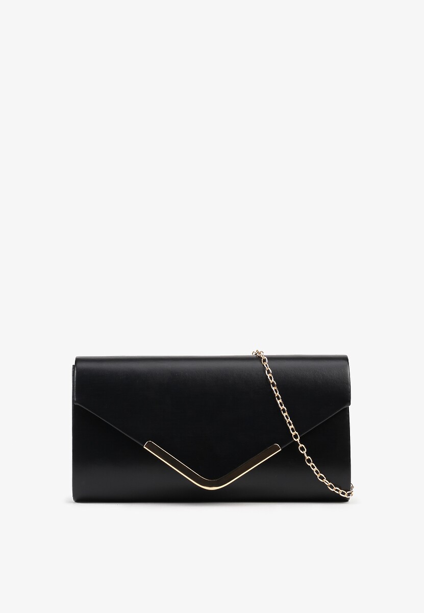 Czarna Torebka Kopertówka z Dodatkowym Łańcuszkiem Zdobiona Aplikacją Fleanna