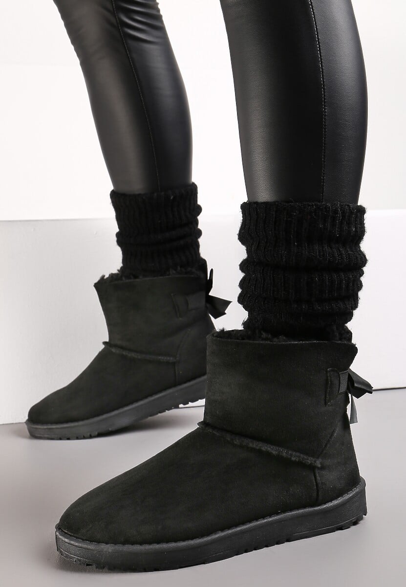 Czarne Śniegowce za Kostkę z Kokardką Ikomela