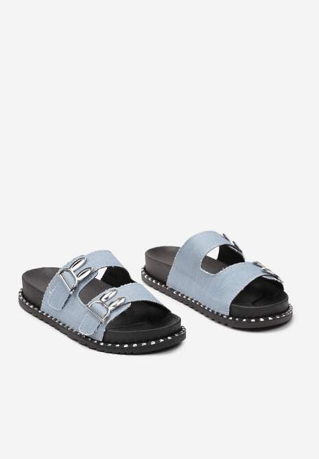 Jasnoniebieskie Jeansowe Klapki z Nowoczesnymi Sprzączkami Analara