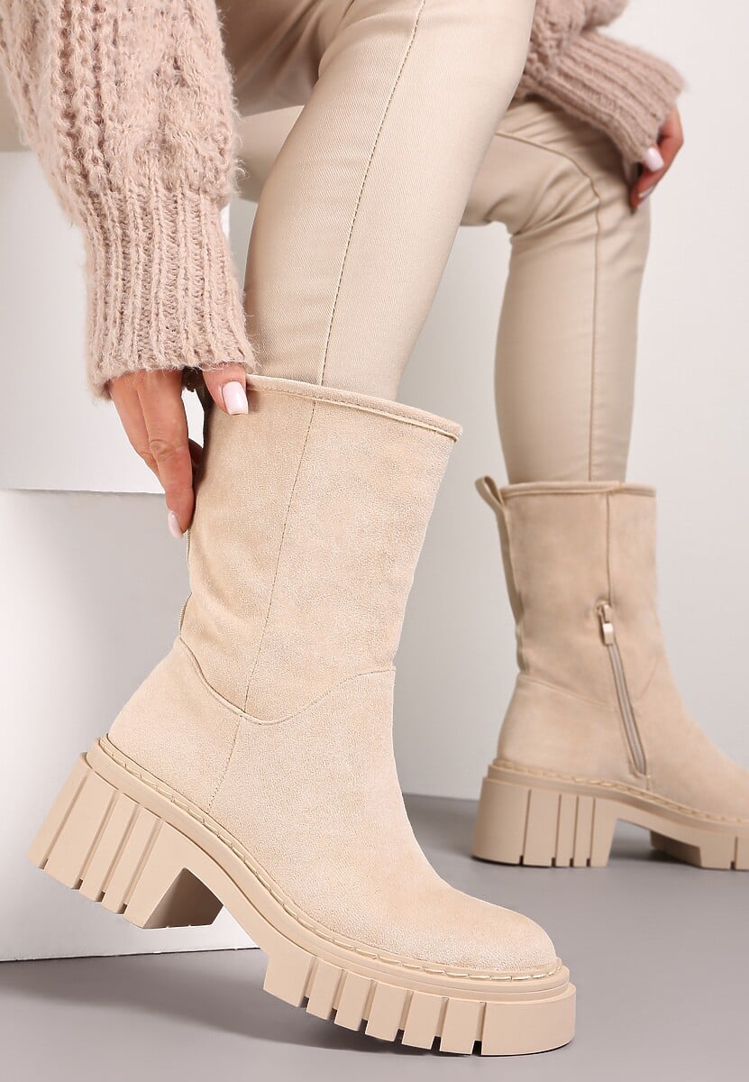 Beżowe Botki na Grubej Podeszwie Lymall