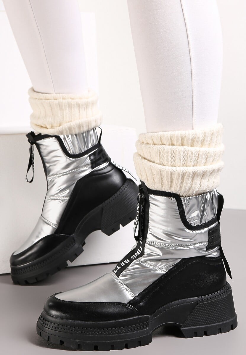 Srebrne Śniegowce Pikowane z Lampasami Hiva