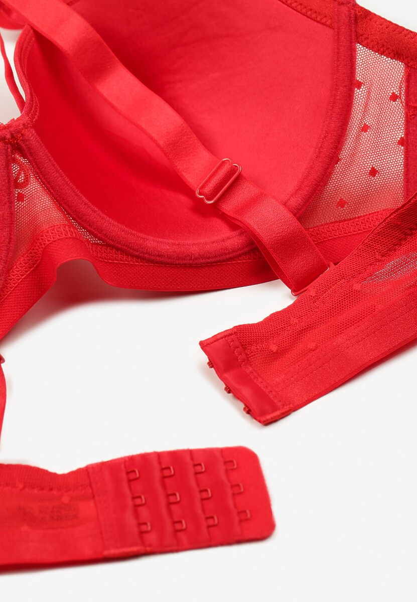 Czerwony Biustonosz Usztywniony Biustonosz z Ozdobnymi Paskami Idiaria