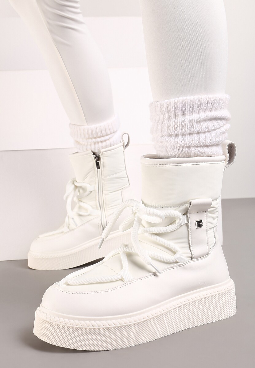 Białe Śniegowce na Platformie ze Sznurowaniem Tirilissa