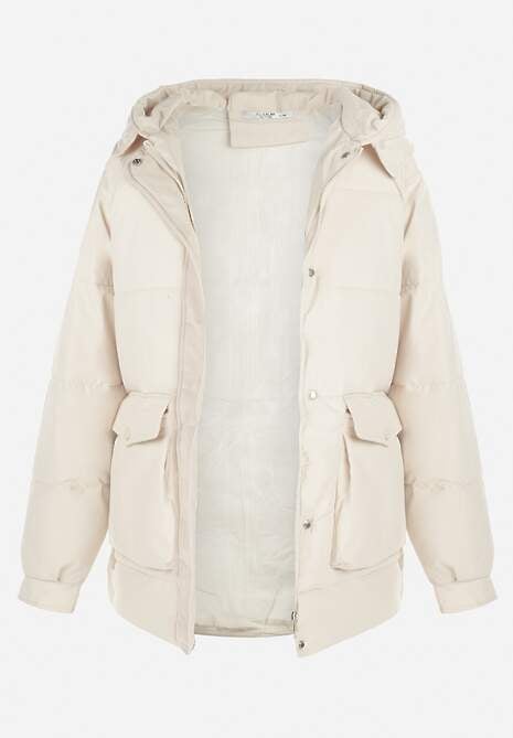 Jasnobeżowa Kurtka Pudełkowa z Odpinanym Futerkiem Bastebius