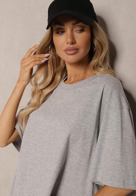 Szary Bawełniany T-shirt Oversize Thenika