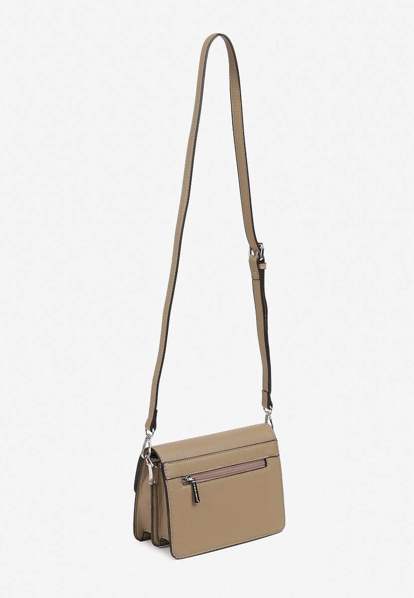 Beżowa Torebka Dwukomorowa Ozdobiona Suwakiem Davisiae