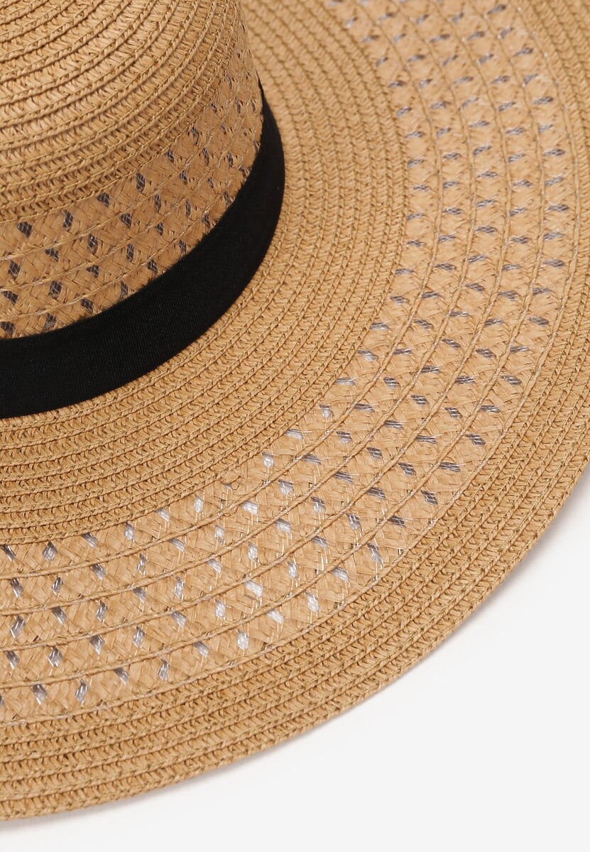 Beżowy Pleciony Kapelusz z Taśmą i Szerokim Rondem Dianexis