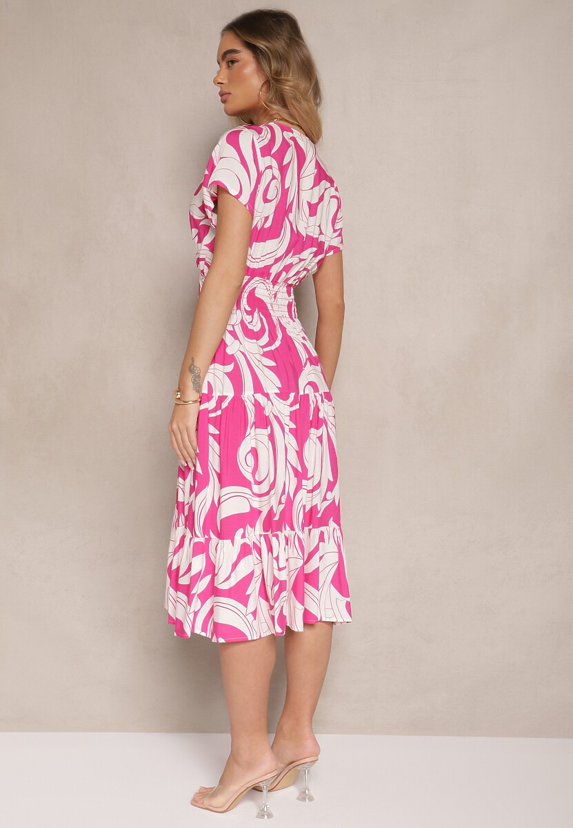 Różowa Bawełniana Sukienka z Abstrakcyjnym Motywem i Guzikami Talivea