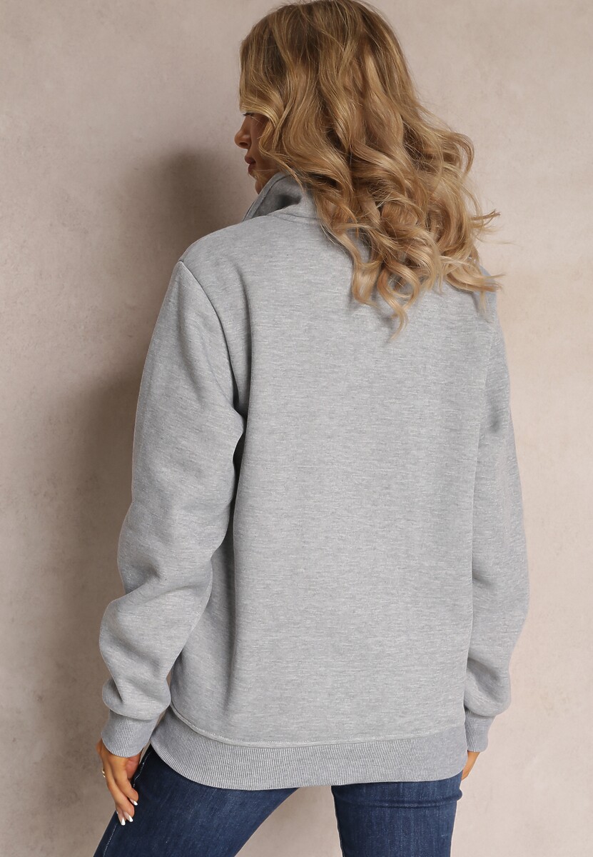 Jasnoszara Bluza Zapinana na Suwak z Kieszeniami i Półgolfem Ubaviela