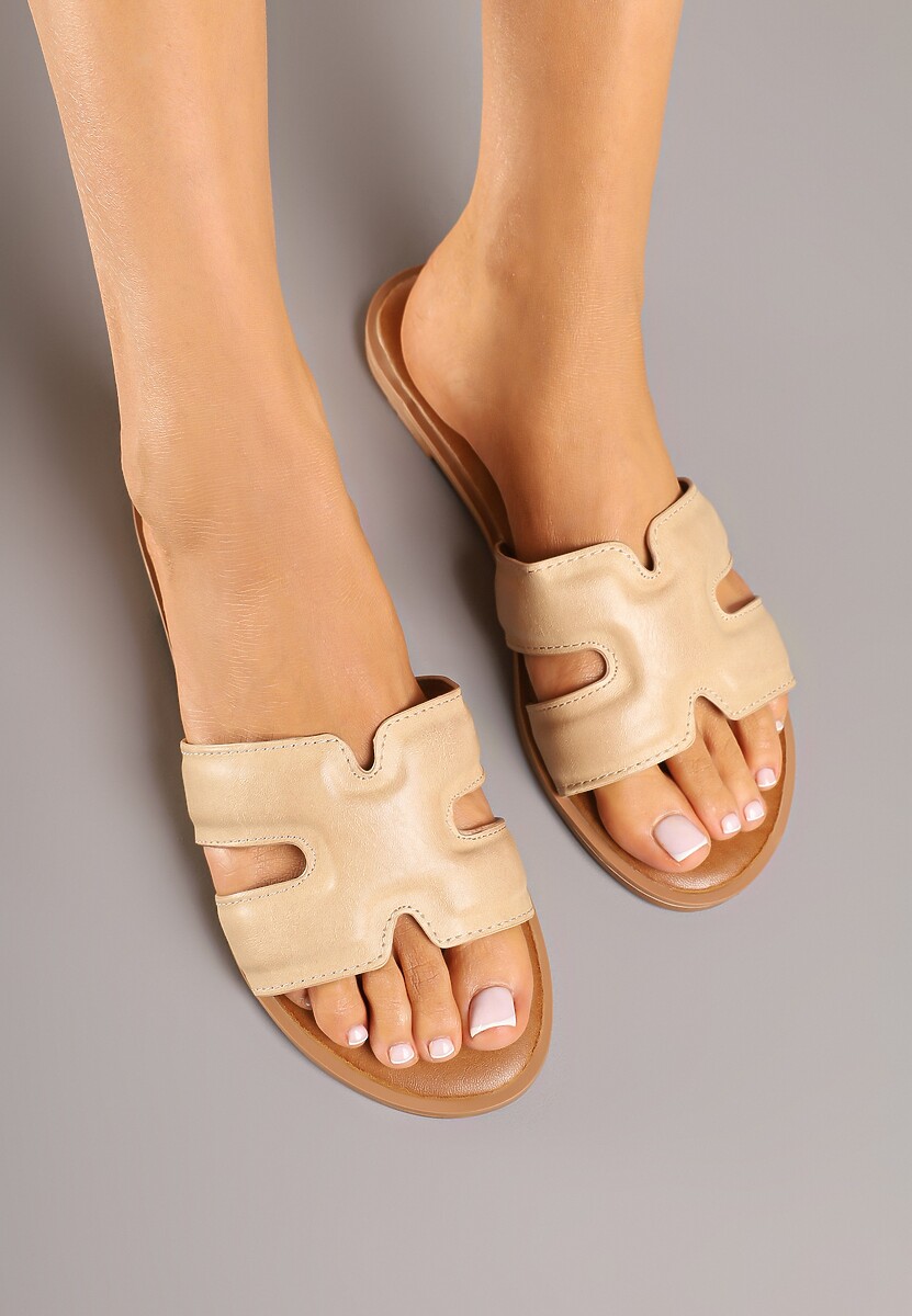 Beżowe Klapki Basic z Wycięciami Varauri