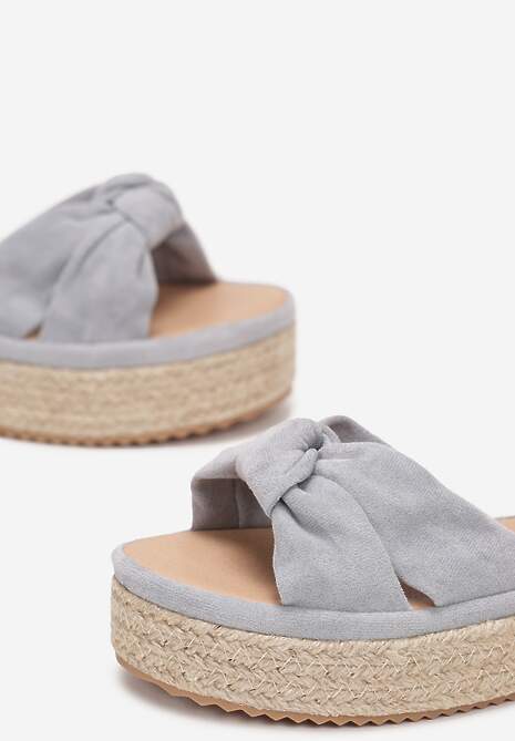 Niebieskie Wiązane Sandały z Supełkiem na Jutowej Platformie Dapina