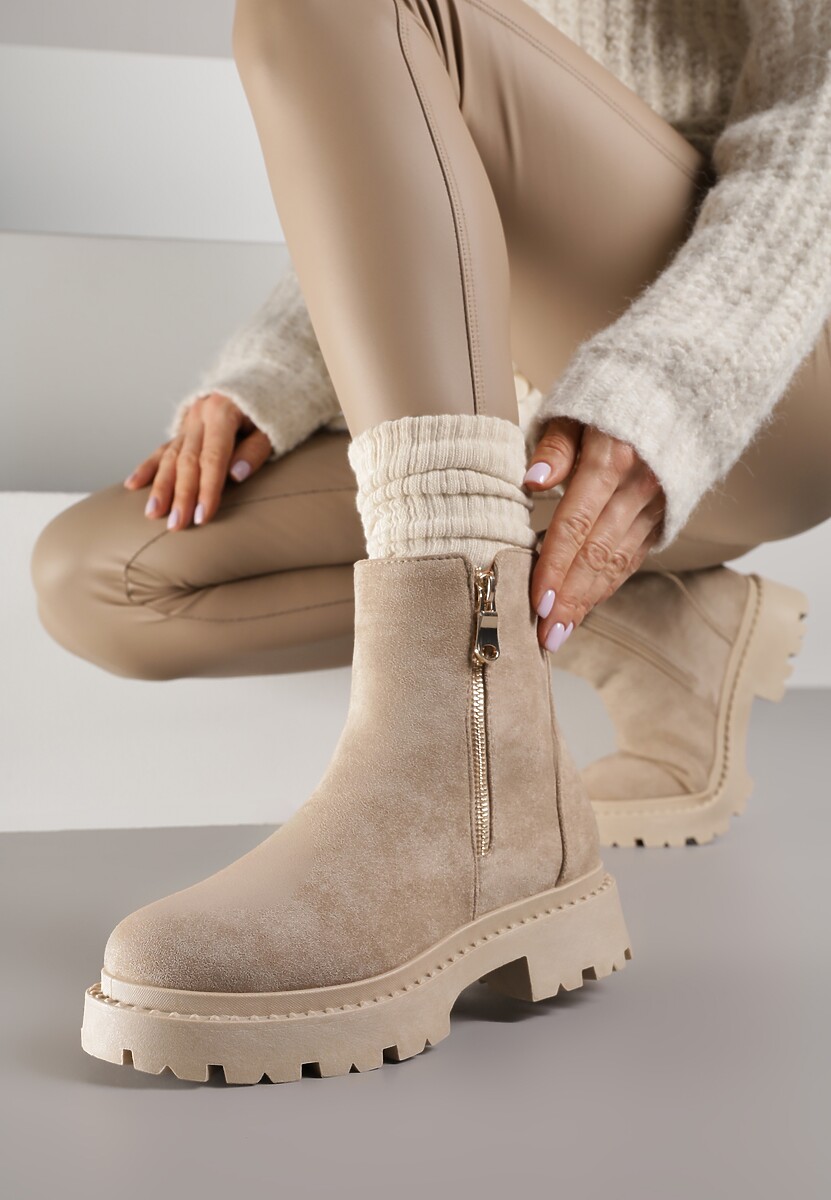 Czarne Płaskie Botki z Suwakiem Tinaferr