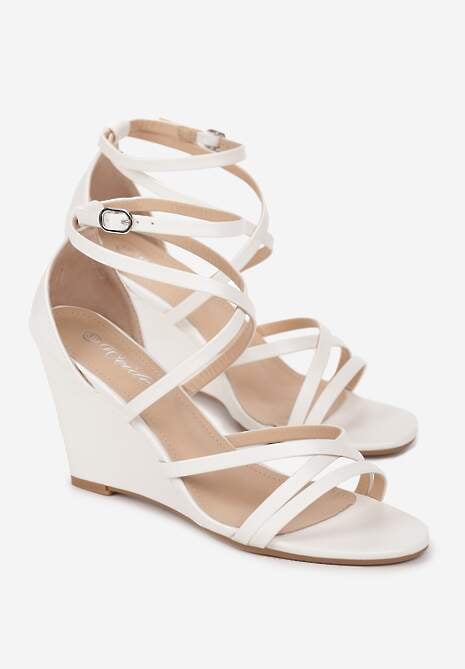 Białe Sandały na Koturnie z Otwartym Noskiem Violla