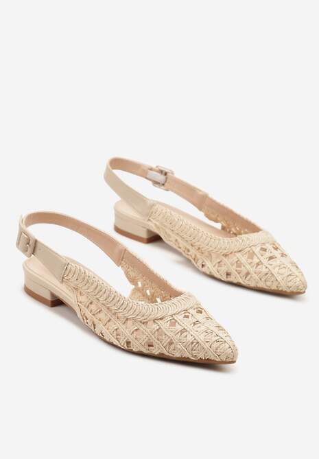 Beżowe Sandały Plecionkowe ze Sprzączką Welirene