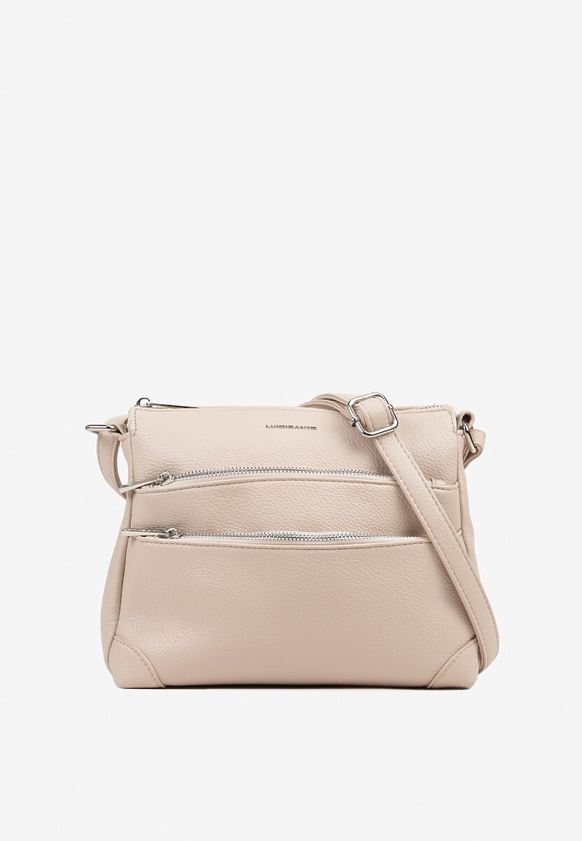 Beżowa Torebka Listonoszka z Ozdobnymi Suwakami Sonendria