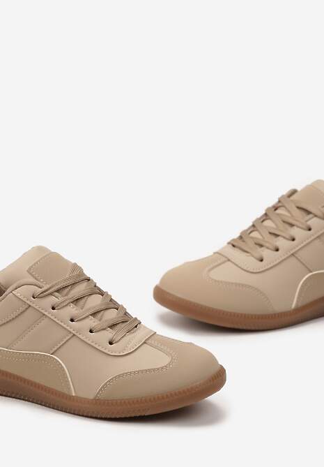Ciemnobeżowe Sneakersy z Ozdobnymi Przeszyciami przed Kostkę Redala