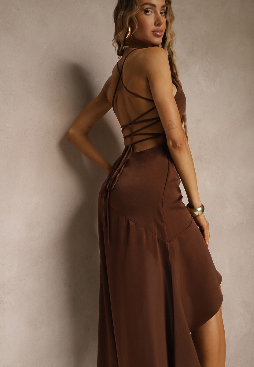 Czarna Sukienka Vices o Rozkloszowanym Kroju z Odkrytymi Plecami i Gorsetowym Wiązaniem Natiere