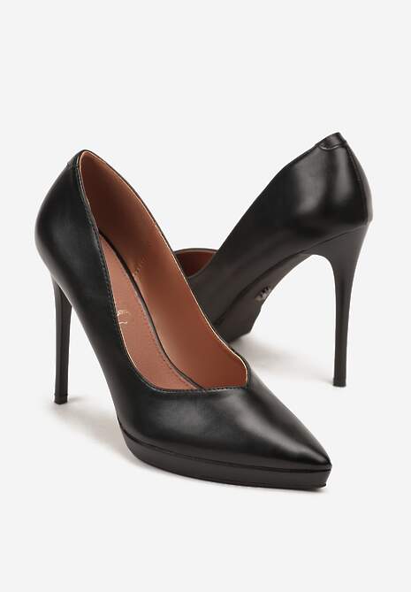 Czarne Szpilki Vices na Grubej Podeszwie z Wkładką ze Skóry Naturalnej Ahrrie