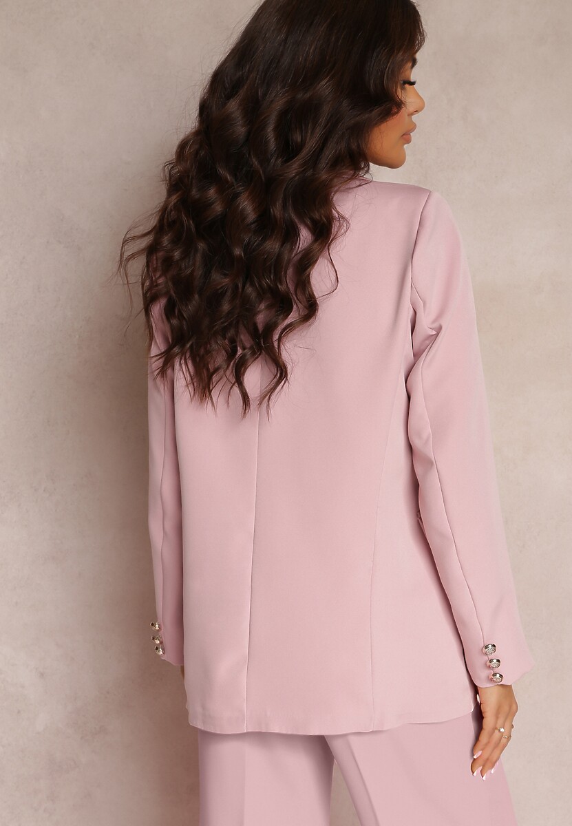 Ciemnoróżowa Marynarka Niezapinana z Dekoracyjnymi Guzikami Cose