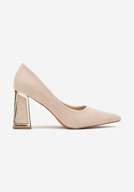 Beżowe Wsuwane Czółenka z Ekozamszu na Stożkowym Obcasie Nevinara