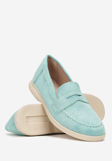 Zielone Mokasyny z Imitacji Zamszu na Płaskiej Podeszwie Faranis