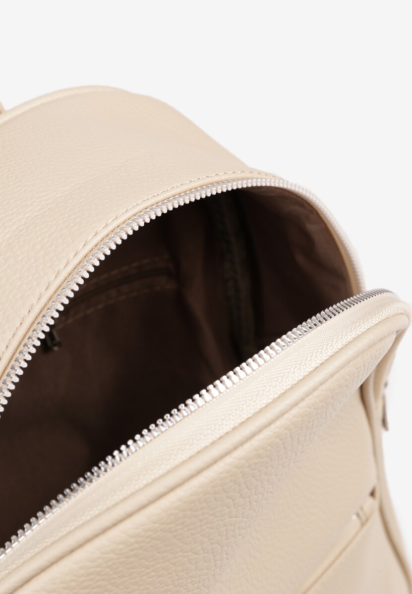 Jasnobeżowy Trapezowy Plecak z Suwakiem z Frędzlami Idassea