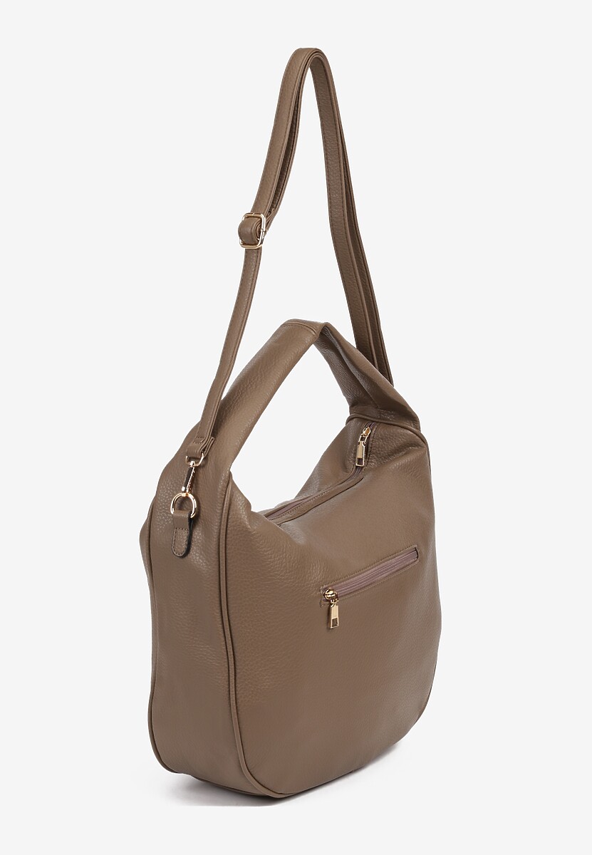 Beżowa Torebka o Fasonie Hobo z Dodatkowym Paskiem Crossbody Mepila