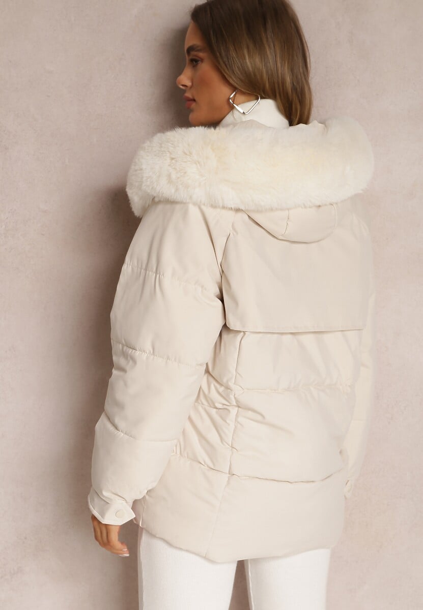 Jasnobeżowa Kurtka Pudełkowa z Odpinanym Futerkiem Bastebius