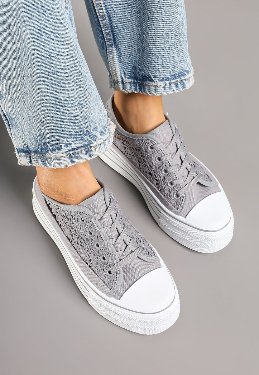 Szare Ażurowe Trampki na Platformie Felenna