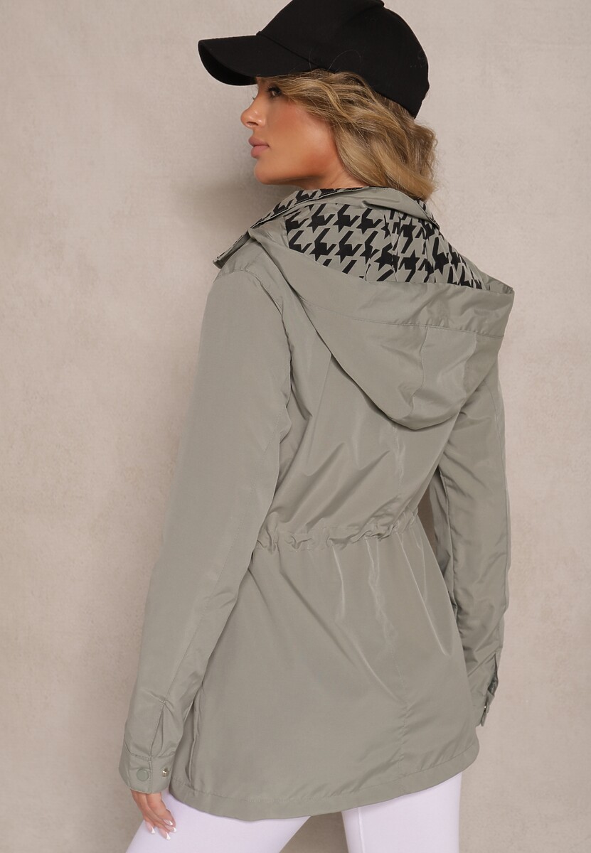 Ciemnozielona Kurtka w Stylu Parki ze Ściągaczem w Talii Arivienne