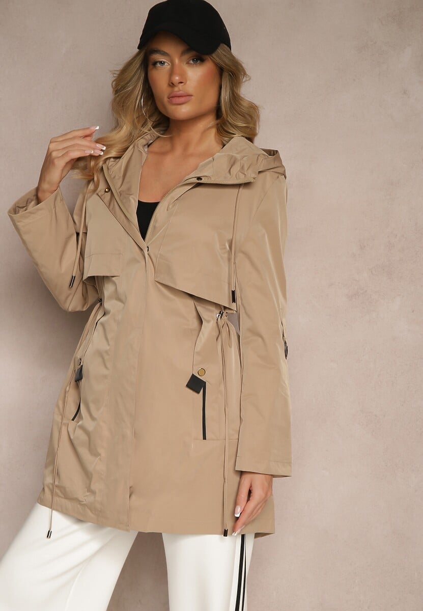 Jasnobrązowy Płaszcz Kurtka Wiatrówka z Kapturem Arivina