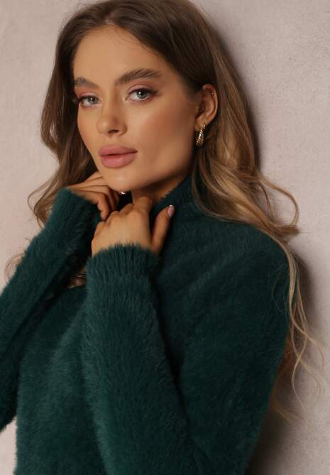 Ciemnozielony Golf Wełniany Cheki