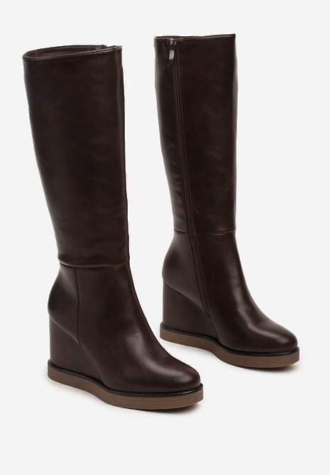 Brązowe Casualowe Kozaki na Koturnie Narisya