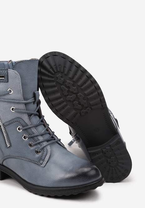 Niebieskie Botki Typu Trapery Ozdobione Wstawką z Ekozamszu i Suwakiem Debisha