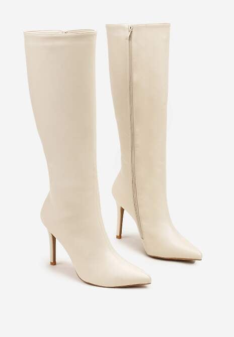 Beżowe Klasyczne Kozaki na Szpilce Latiara