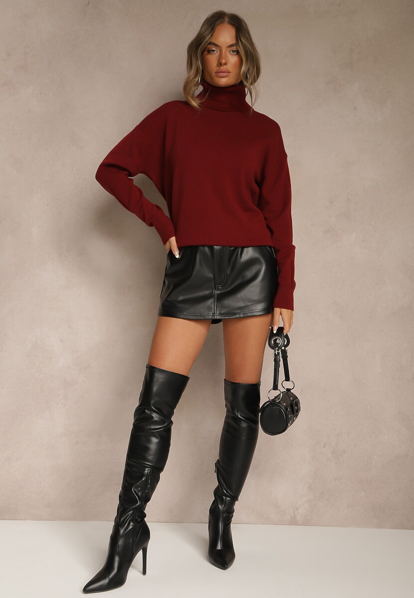 Bordowy Golf z Dodatkiem Kaszmiru z Przeszyciami po Bokach Avenella